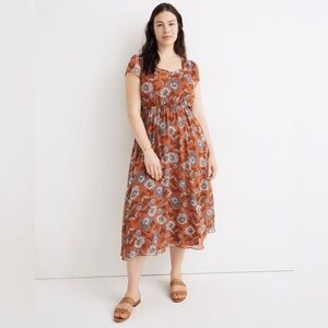 Madewell // Sheer-Sleeve Button-Front Midi Dress in Gathered Blooms